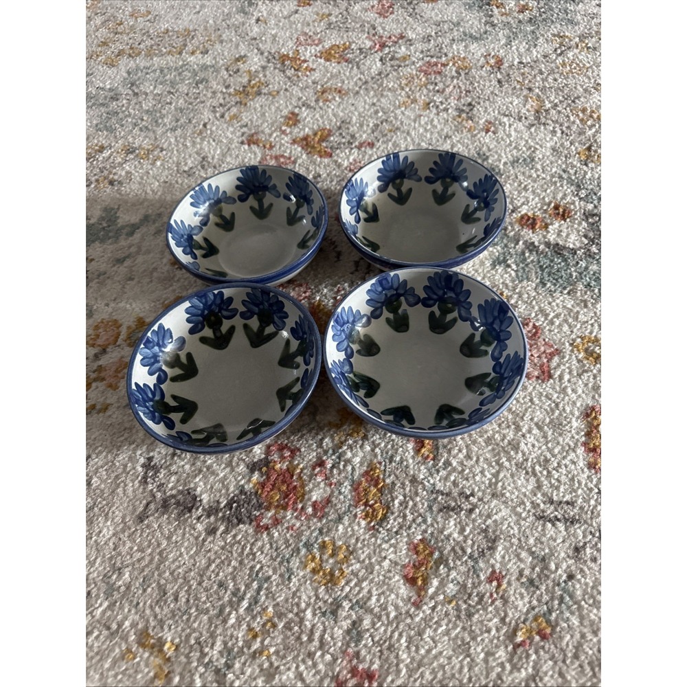 4 Louisville Stoneware Pottery Bachelor Button Coupe Cereal Bowl Blue Cornflower